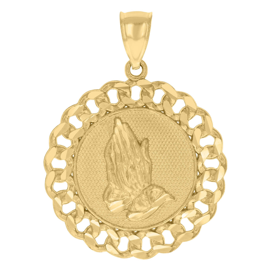 10kt Yellow Gold Mens Praying Hands Symbol Religious Charm Pendant
