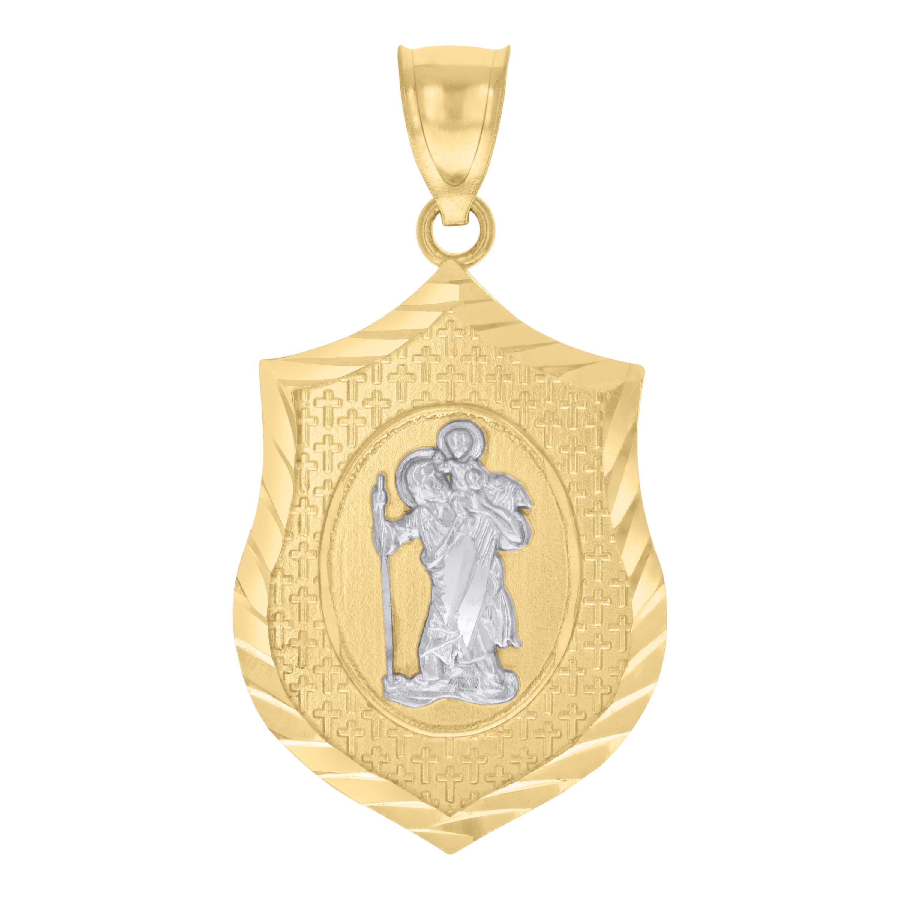 10kt Two-tone Gold Mens St. Christopher Religious Charm Pendant