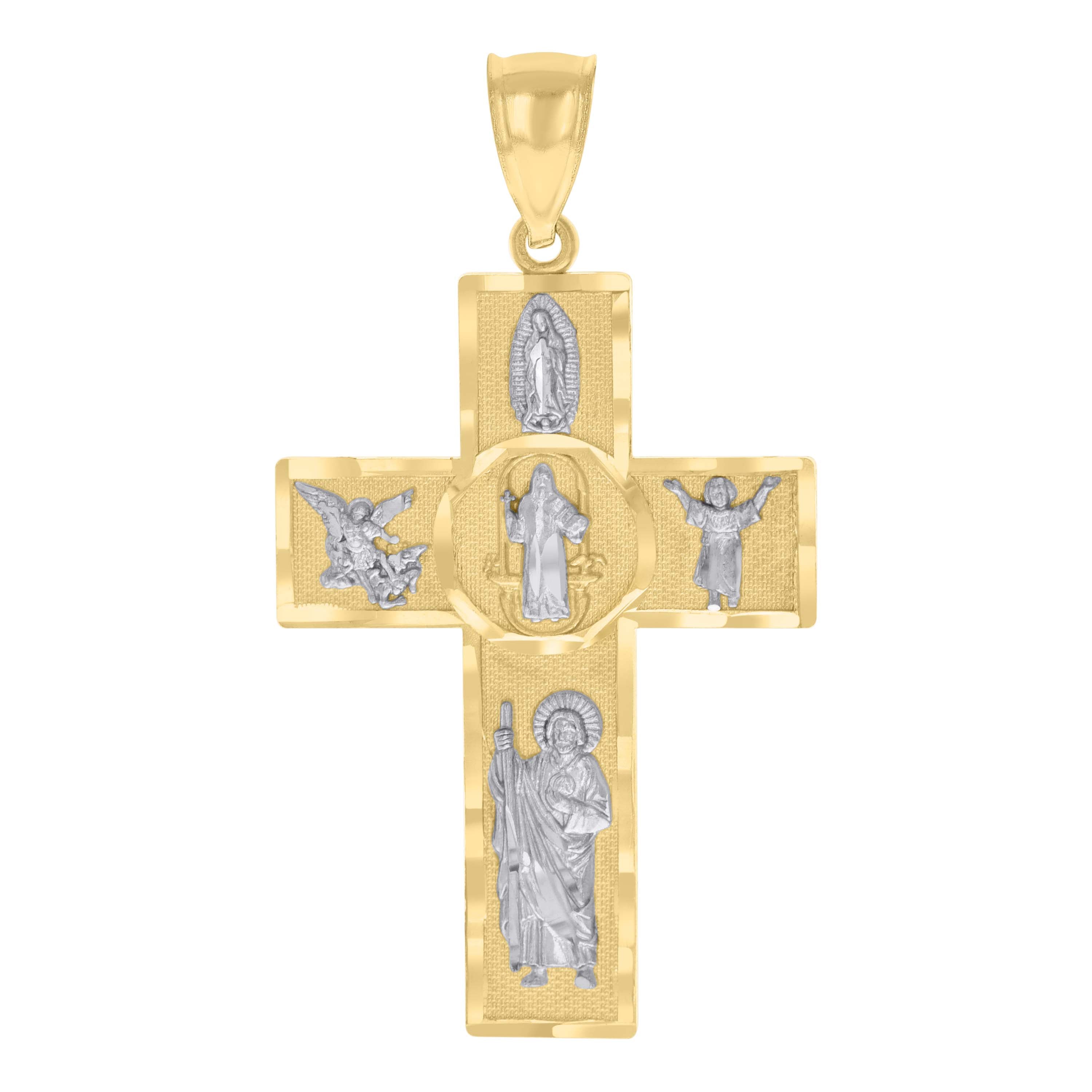 10kt Two-tone Gold Mens Cross Religious Charm Pendant
