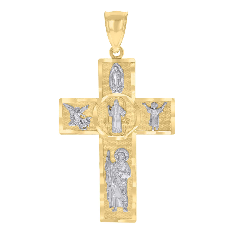 10kt Two-tone Gold Mens Cross Religious Charm Pendant