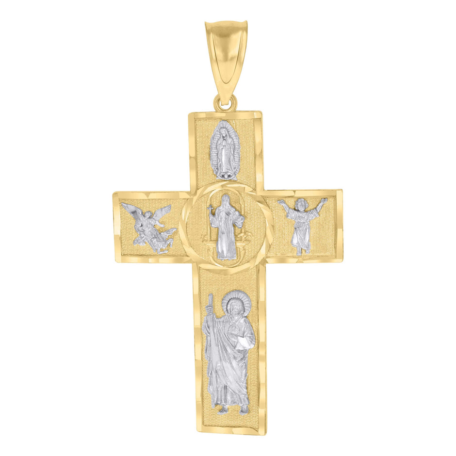 10kt Two-tone Gold Mens Cross Religious Charm Pendant