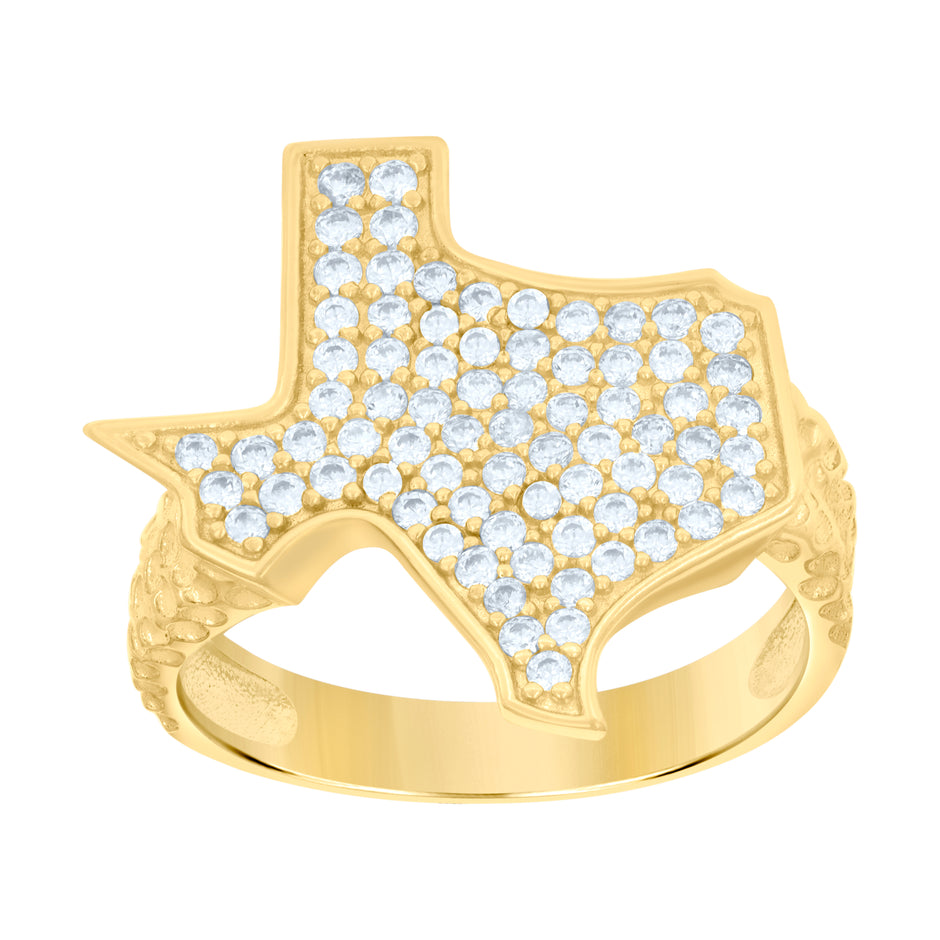 10kt Yellow Gold Mens Cubic-Zirconia Texas Map Ring