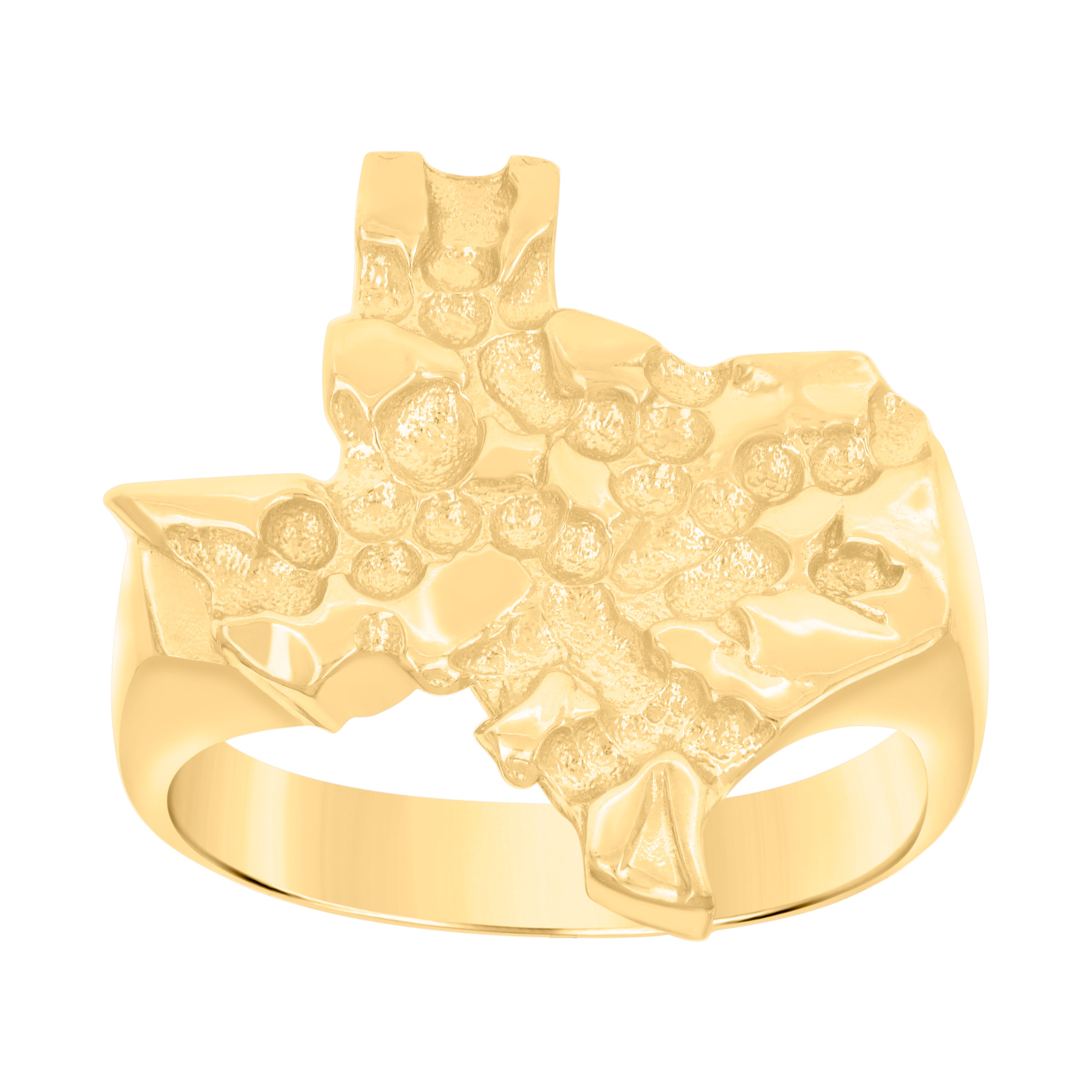 10kt Yellow Gold Womens Textured Nugget Texas American State Globe Maps Ring 