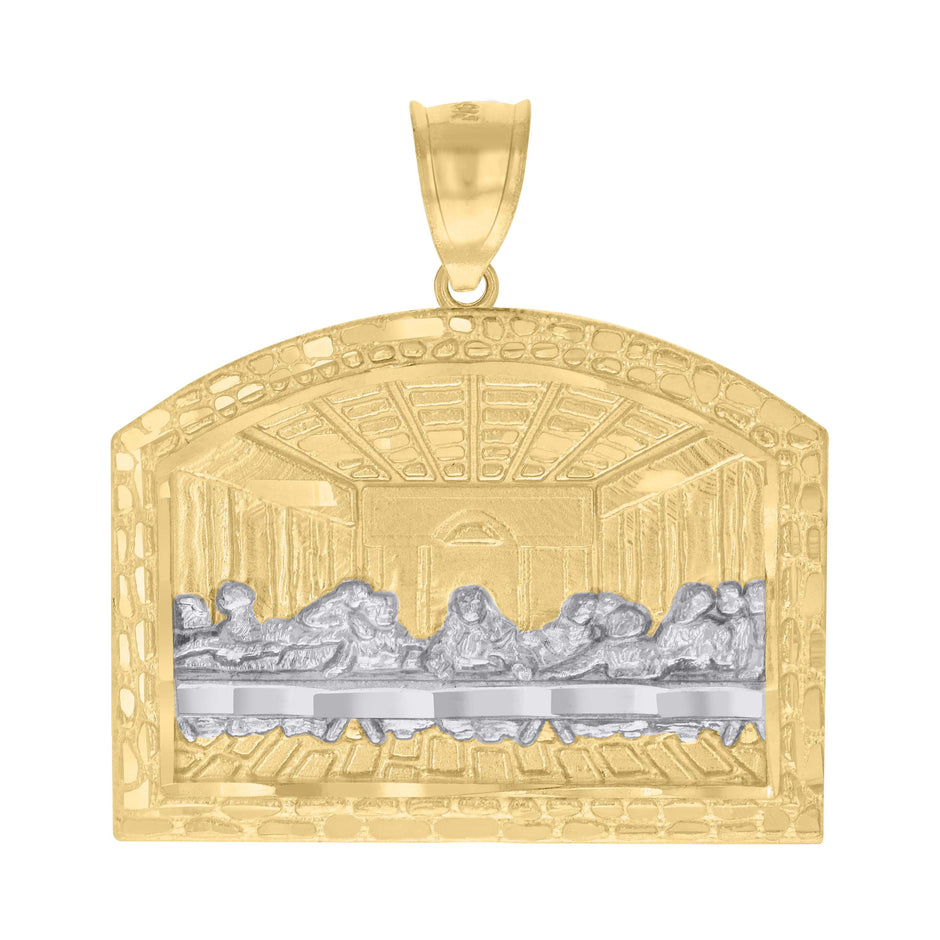 10kt Two-tone Gold Mens Nugget Last Supper Religious Charm Pendant