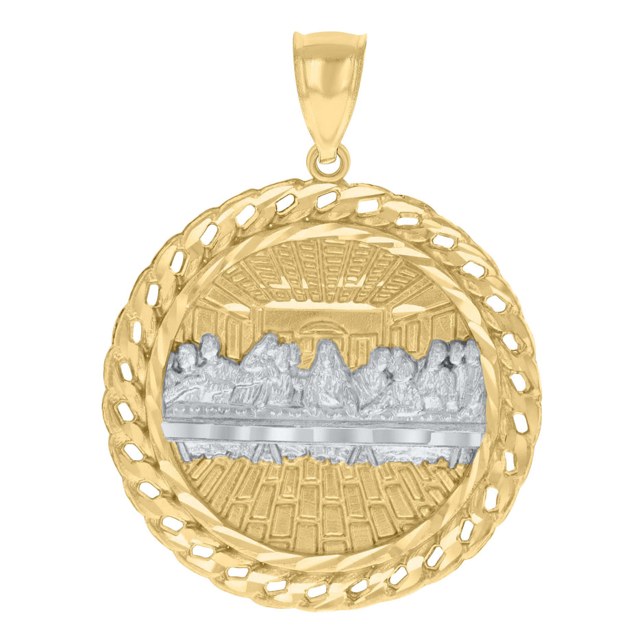 10kt Two-tone Gold Mens Chain Border Last Supper Religious Charm Pendant