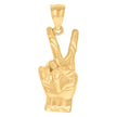 10kt Yellow Gold Unisex Peace Sign Victory Hand Symbol Fashion Charm Pendant