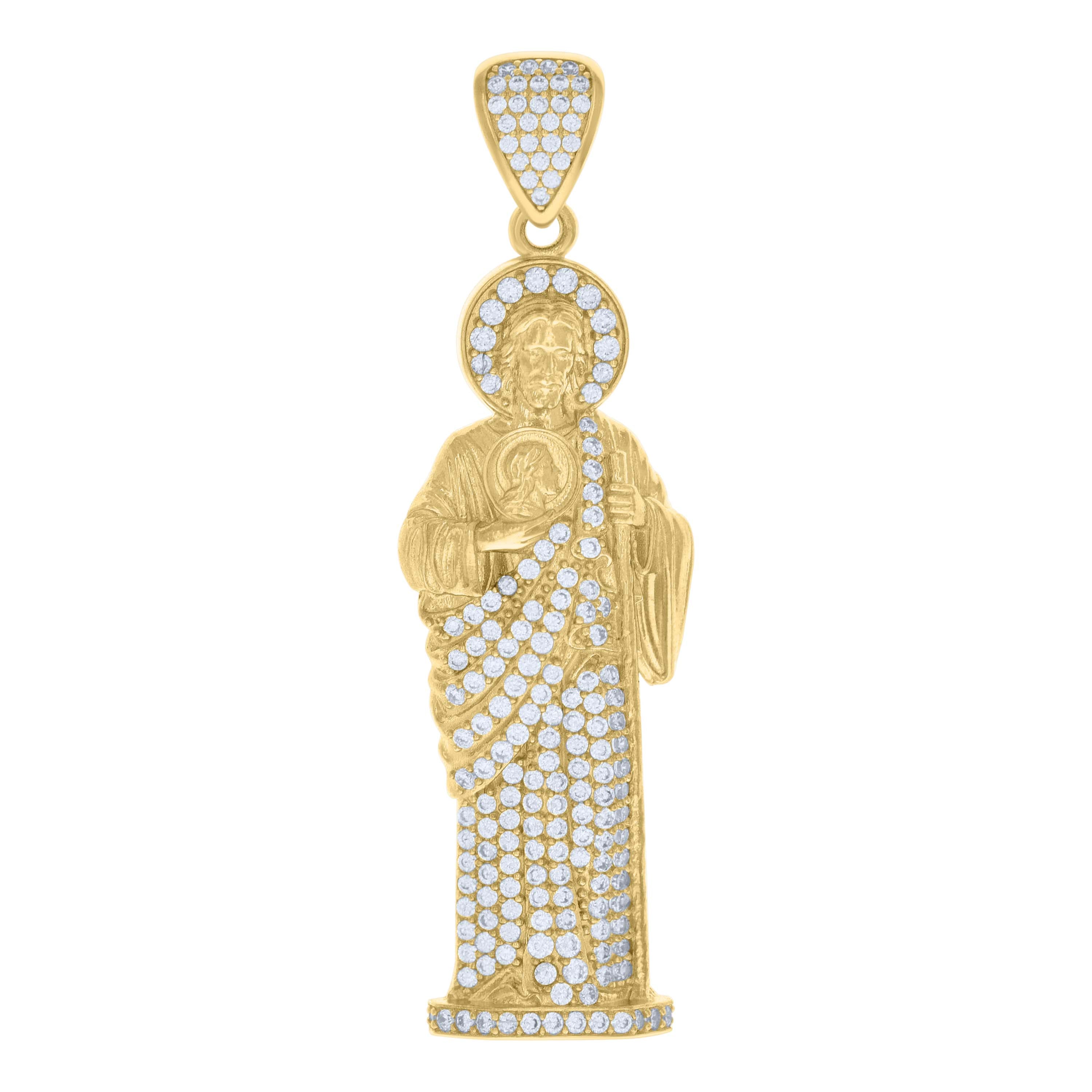 10kt Yellow Gold Mens Cubic-Zirconia St. Jude Religious Charm Pendant