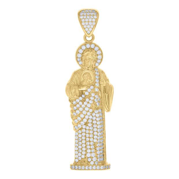 10kt Yellow Gold Mens Cubic-Zirconia St. Jude Religious Charm Pendant