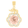 10kt Two-tone Gold Womens Cubic-Zirconia Rose Fashion Charm Pendant