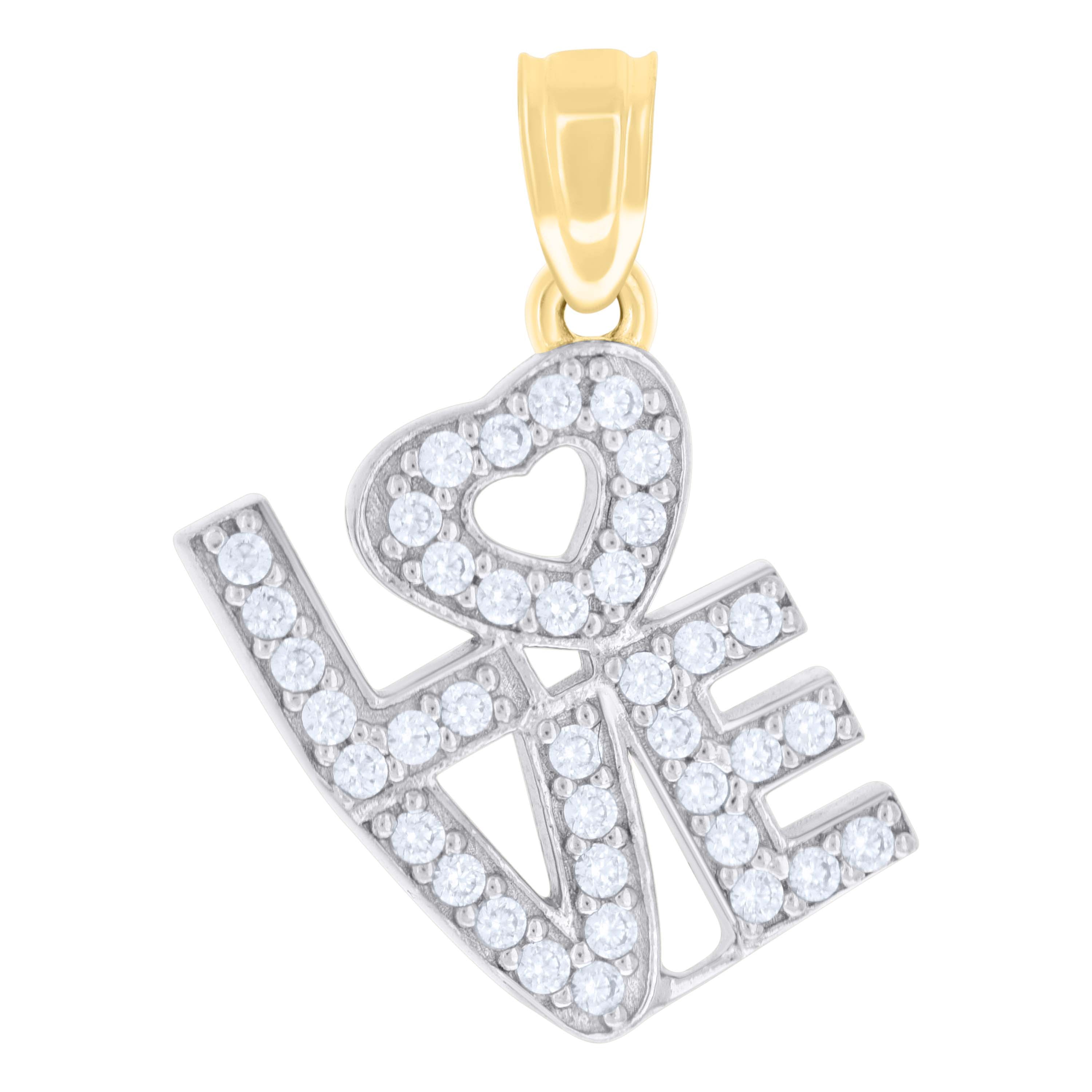 10kt Two-tone Gold Womens Cubic-Zirconia Love Heart Charm Pendant