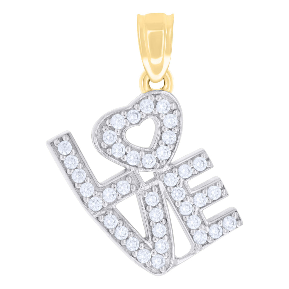 10kt Two-tone Gold Womens Cubic-Zirconia Love Heart Charm Pendant