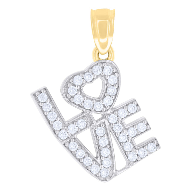 10kt Two-tone Gold Womens Cubic-Zirconia Love Heart Charm Pendant
