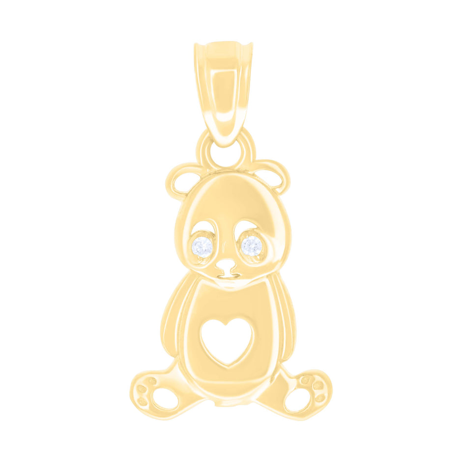 10kt Yellow Gold Womens Cubic-Zirconia Teddy Bear Heart Charm Pendant