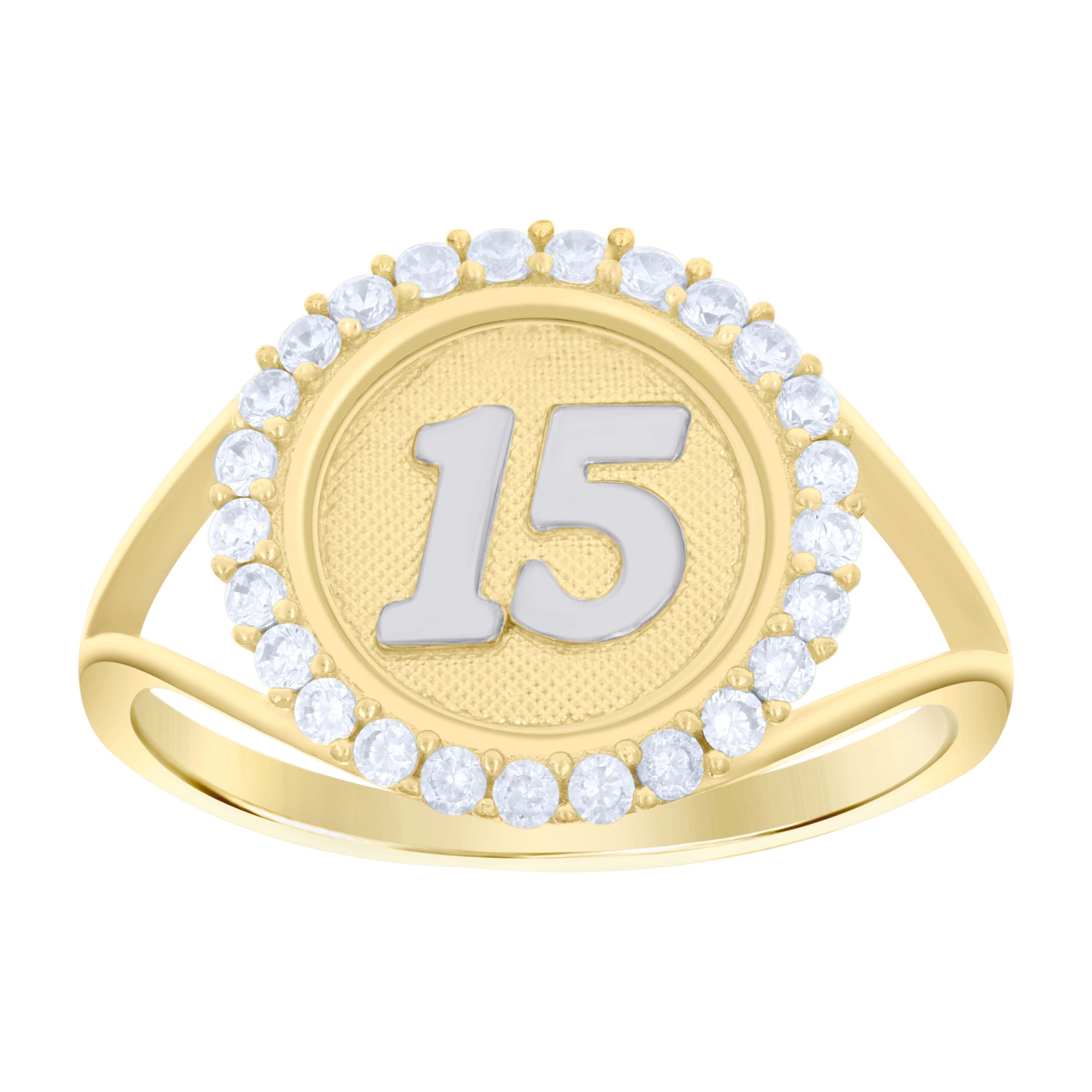10kt Two-tone Gold Womens Cubic-Zirconia 15 Anos Quinceanera Ring