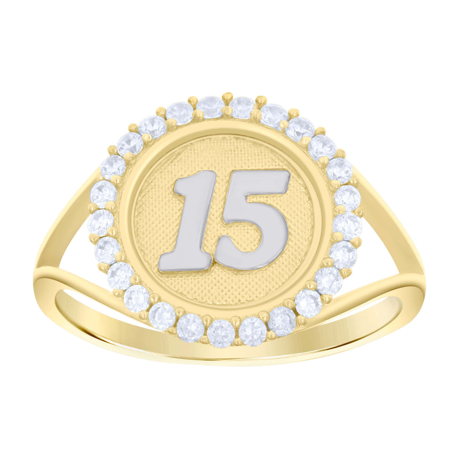 10kt Two-tone Gold Womens Cubic-Zirconia 15 Anos Quinceanera Ring