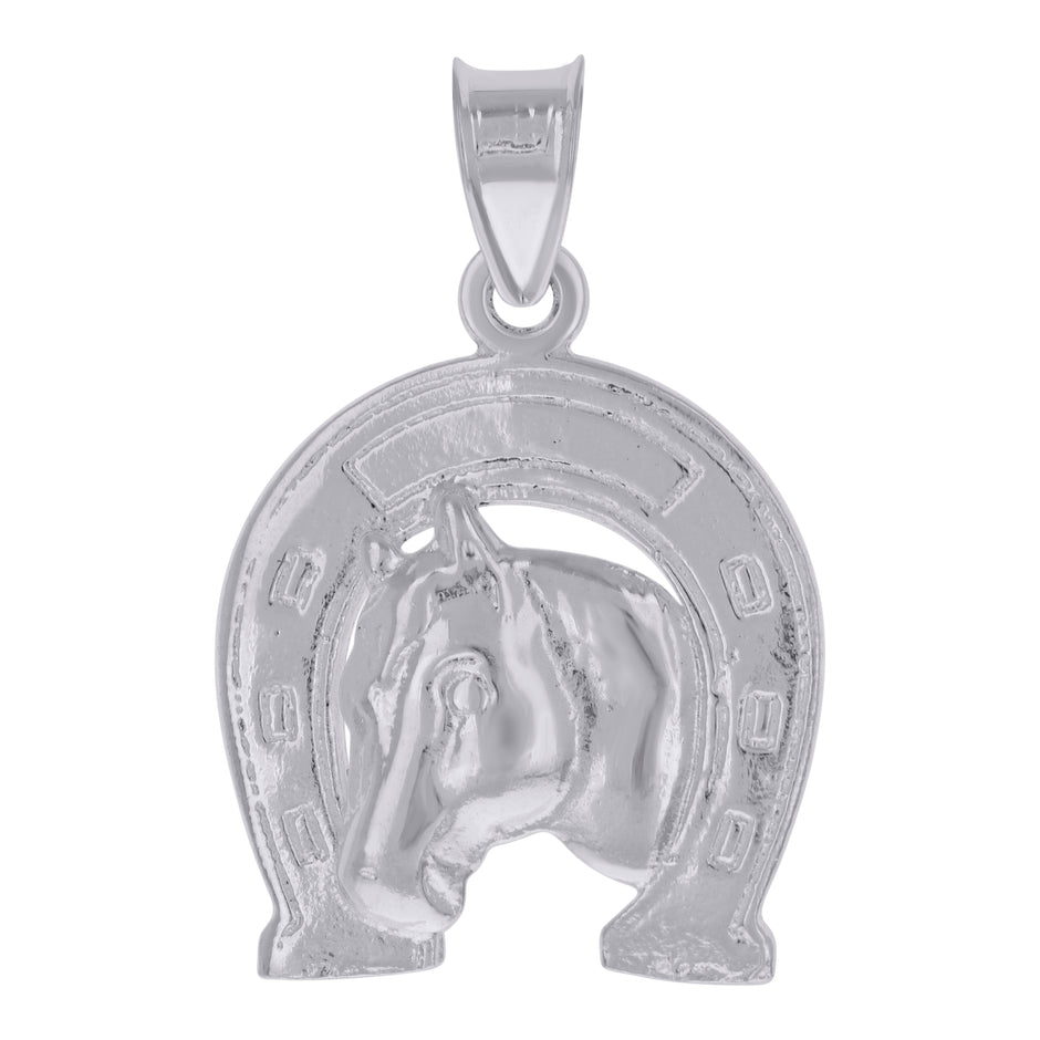 925 Sterling Silver Unisex Horse Head Horse Shoe Good Luck Charm Pendant