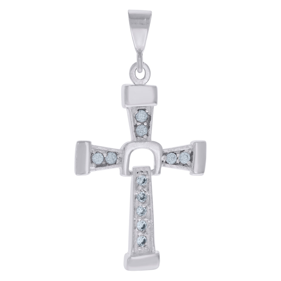 925 Sterling Silver Unisex Cubic-Zirconia Cross Religious Charm Pendant