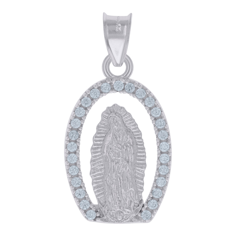 925 Sterling Silver Womens Cubic-Zirconia Guadalupe Religious Charm Pendant