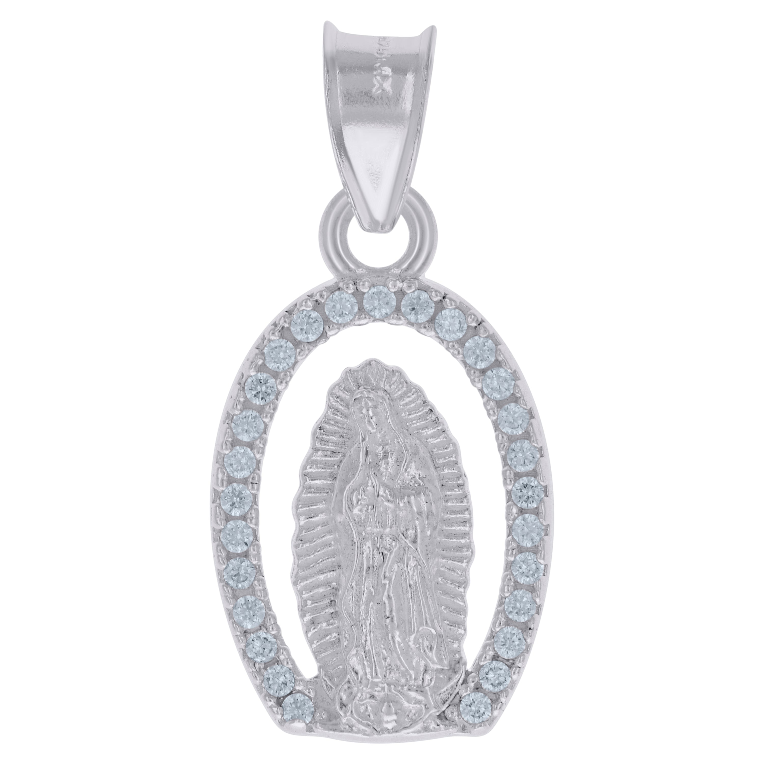 925 Sterling Silver Womens Cubic-Zirconia Guadalupe Religious Charm Pendant
