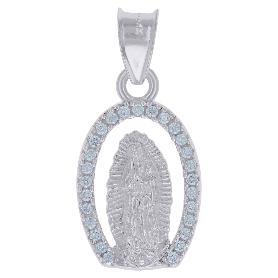 925 Sterling Silver Womens Cubic-Zirconia Guadalupe Religious Charm Pendant