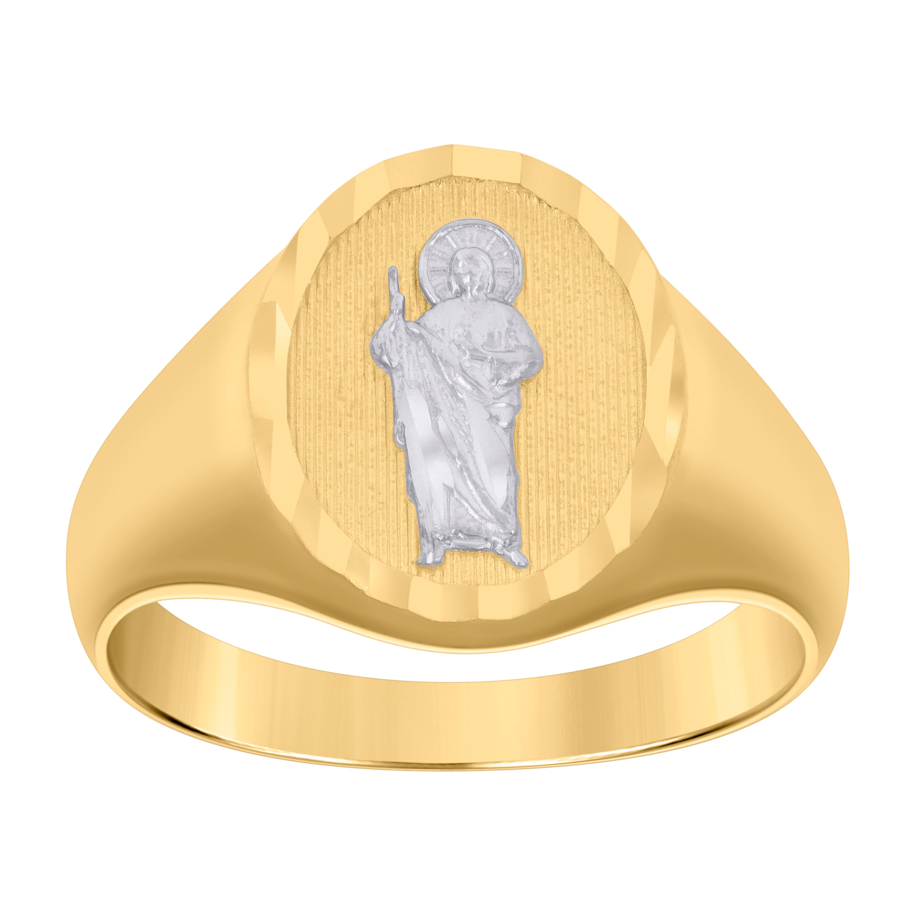 14Kt Two-Tone Gold Mens St. Jude Saint Religious Ring