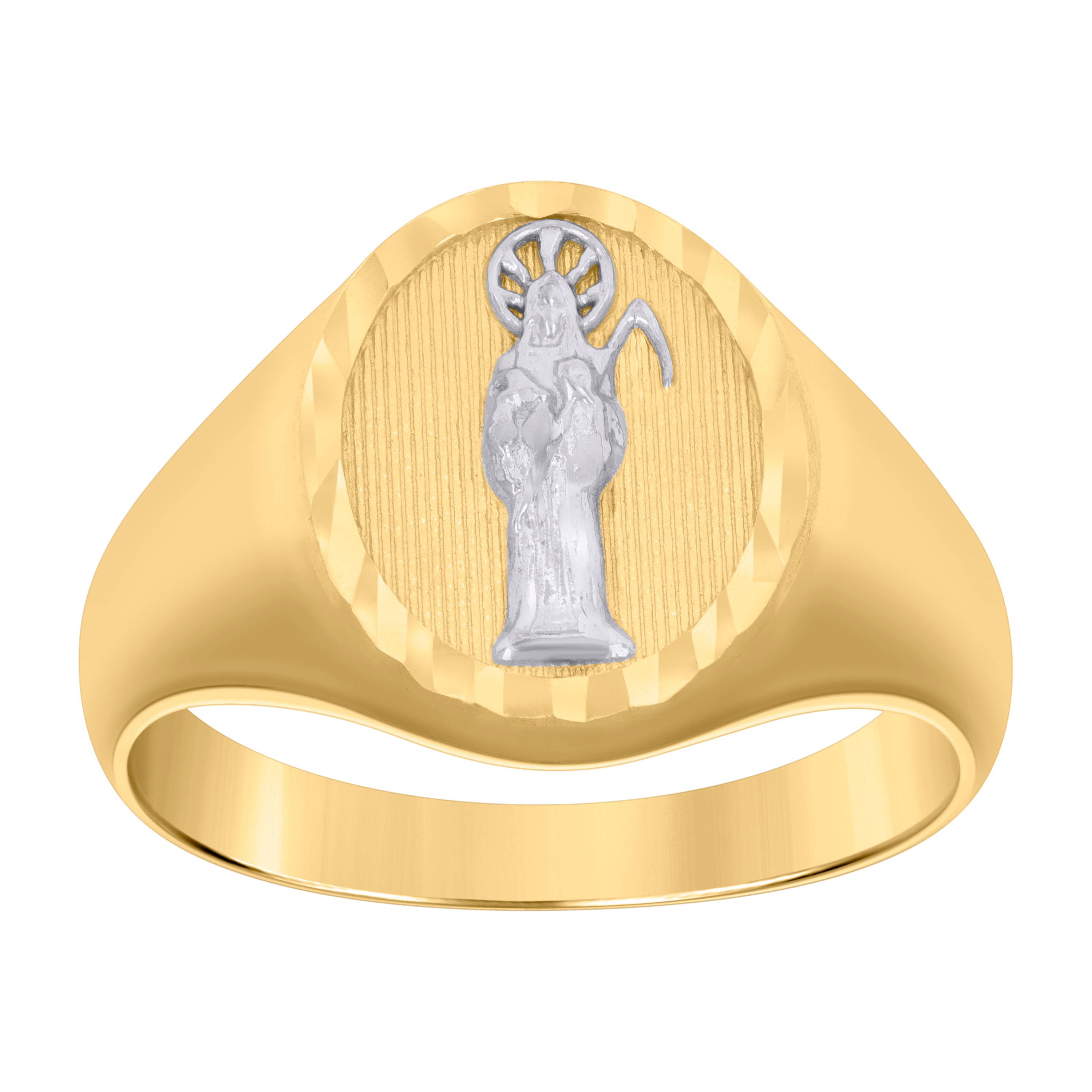 14Kt Two-Tone Gold Mens Death Angel Grim Reaper Angel Religious Ring