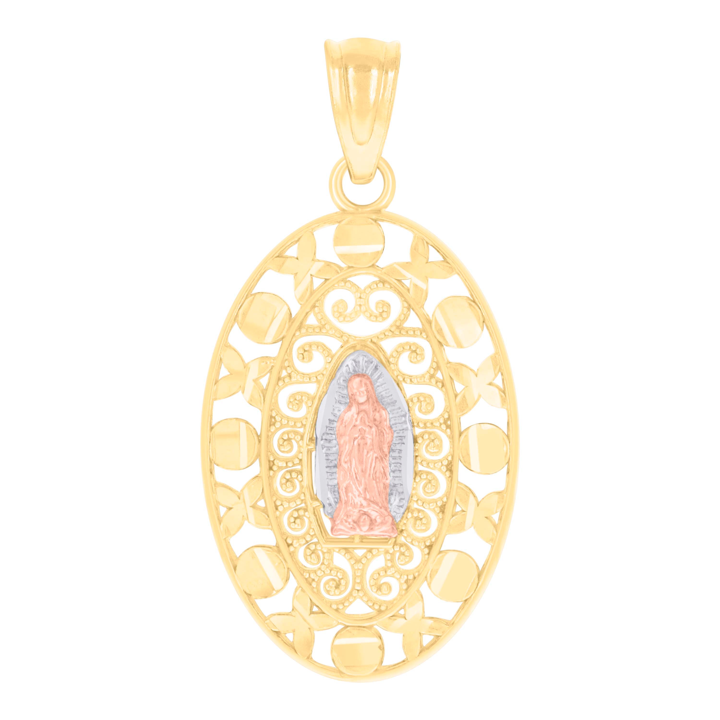 14kt Tri-Color Gold Womens Guadalupe Religious Charm Pendant 
