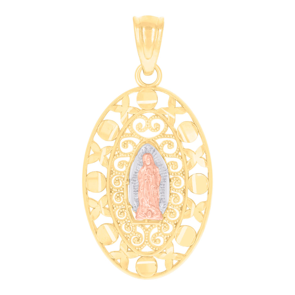 14kt Tri-Color Gold Womens Guadalupe Religious Charm Pendant 