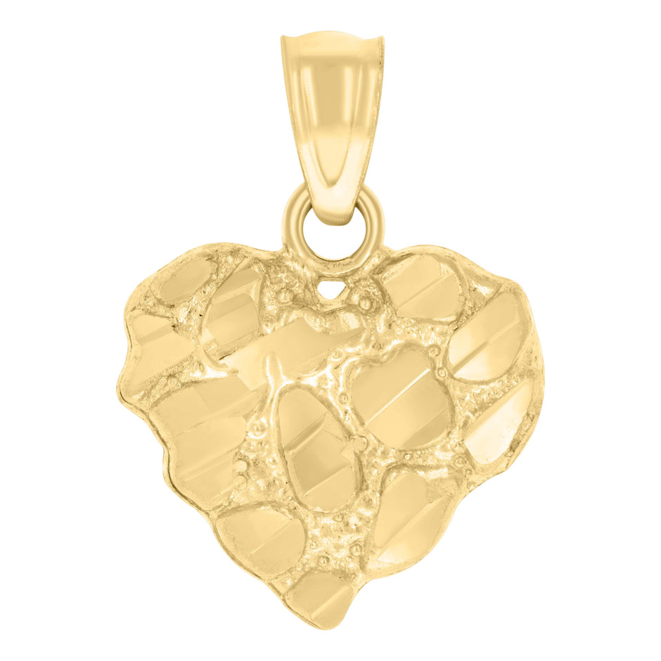 14kt Yellow Gold Womens Nugget Heart Charm Pendant
