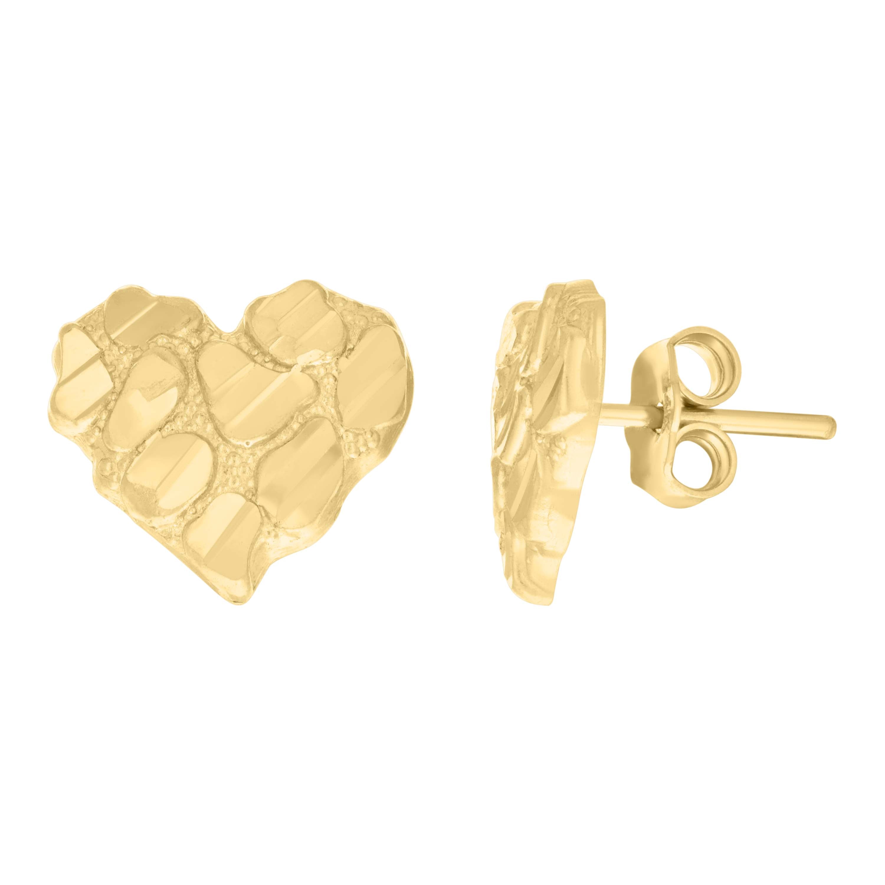 14kt Yellow Gold Womens Nugget Heart Stud Earrings