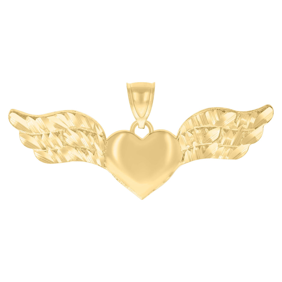 10kt Yellow Gold Womens Flying Heart Charm Pendant