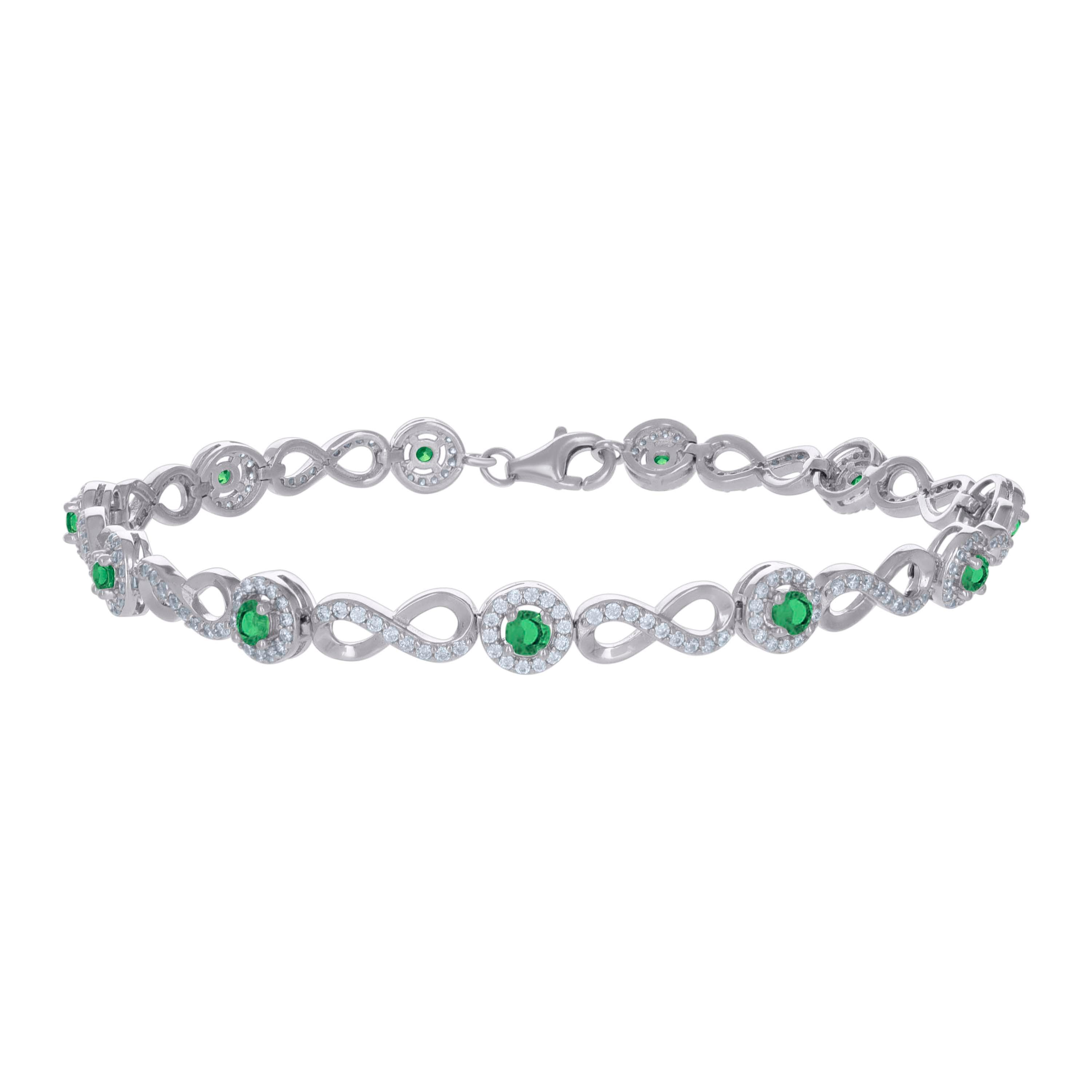 925 Sterling Silver Womens Green White Cubic-Zirconia Infinity Tennis Bracelet