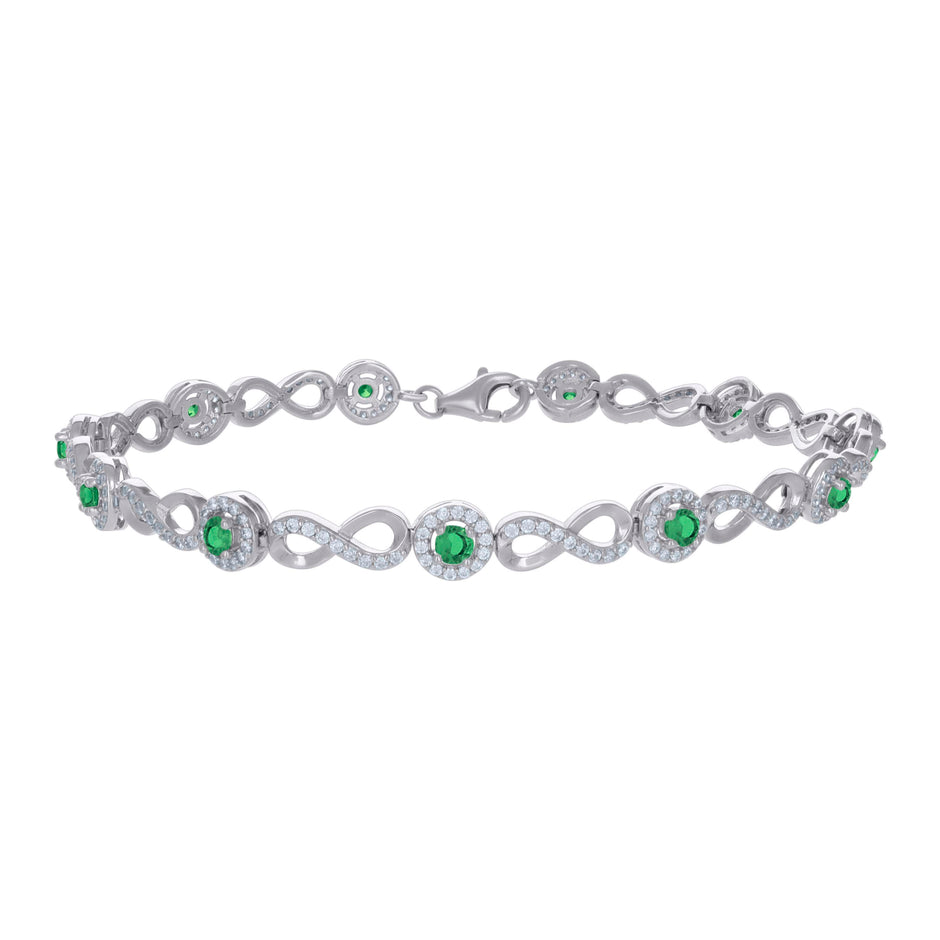 925 Sterling Silver Womens Green White Cubic-Zirconia Infinity Tennis Bracelet