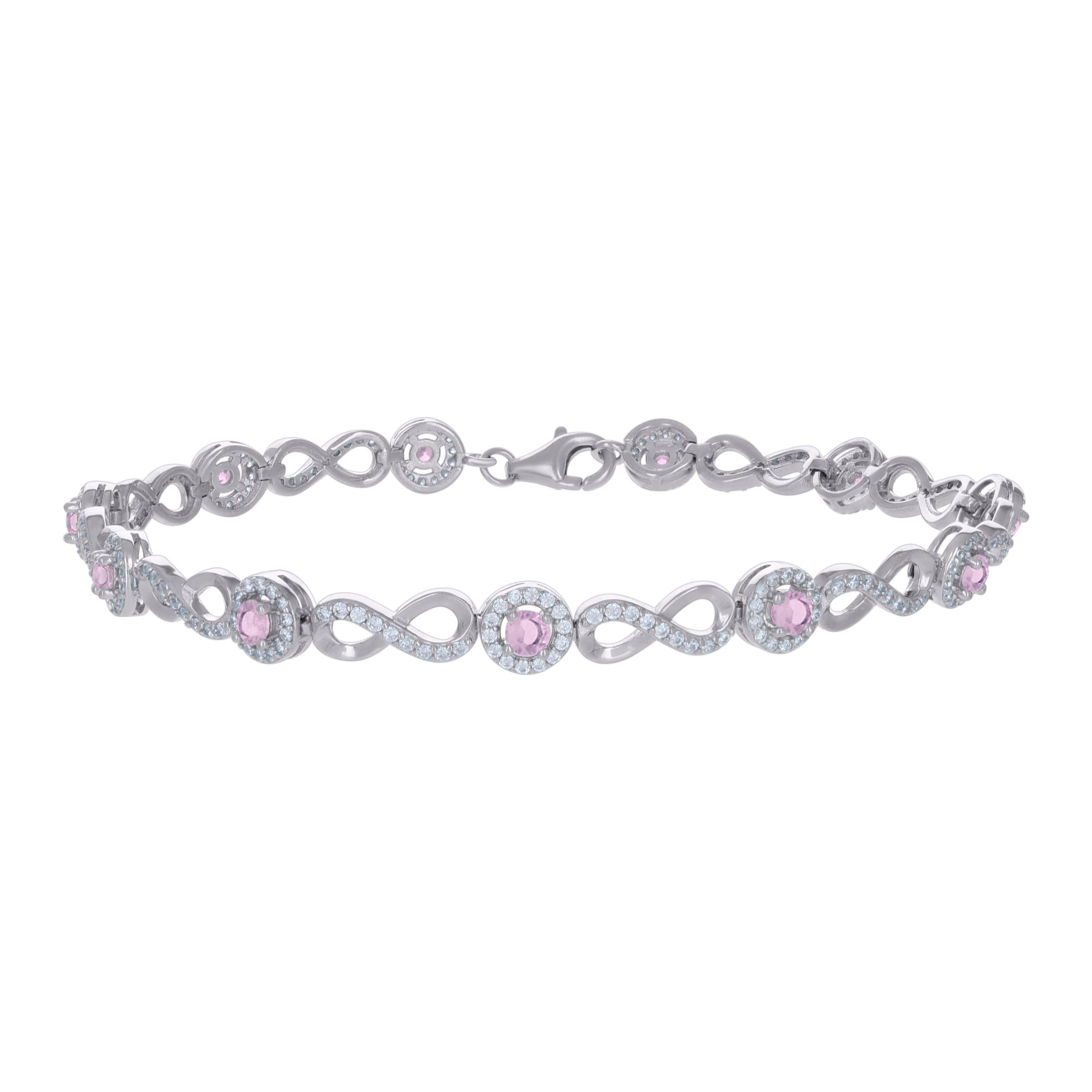 925 Sterling Silver Womens Pink White Cubic-Zirconia Infinity Tennis Bracelet