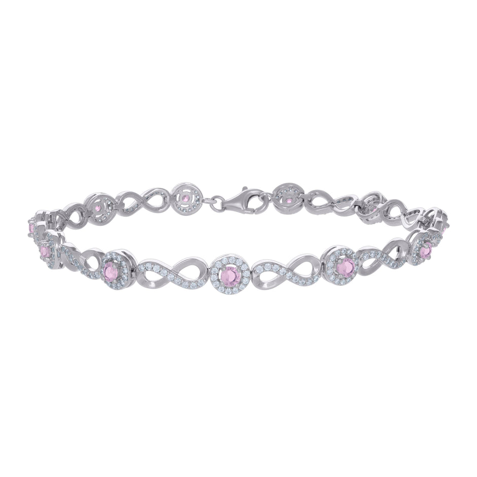 925 Sterling Silver Womens Pink White Cubic-Zirconia Infinity Tennis Bracelet