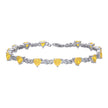 925 Sterling Silver Womens Yellow White Heart Round Cubic-Zirconia Heart Tennis Bracelet