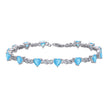 925 Sterling Silver Womens Aqua White Heart Round Cubic-Zirconia Heart Tennis Bracelet