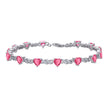925 Sterling Silver Womens Red White Heart Round Cubic-Zirconia Heart Tennis Bracelet