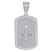 925 Sterling Silver Mens Cubic-Zirconia Masonic Dog Tag Charm Pendant