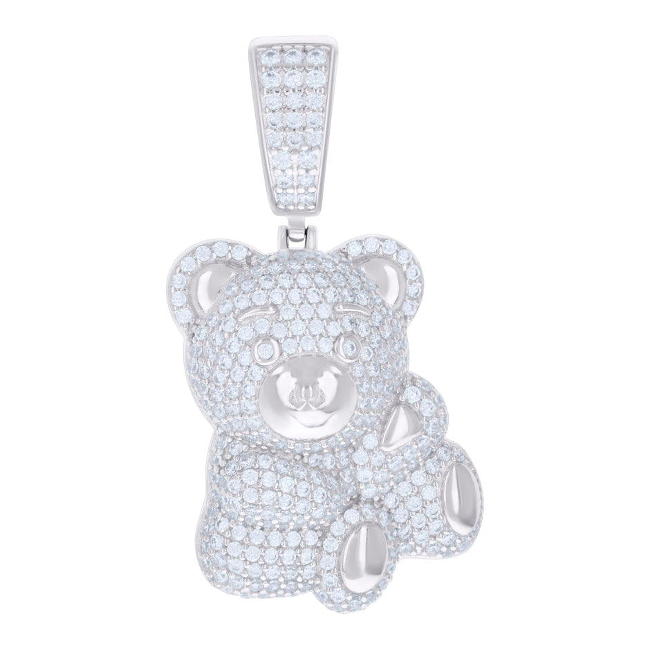 925 Sterling Silver Unisex Cubic-Zirconia Teddy Bear Fashion Pendant