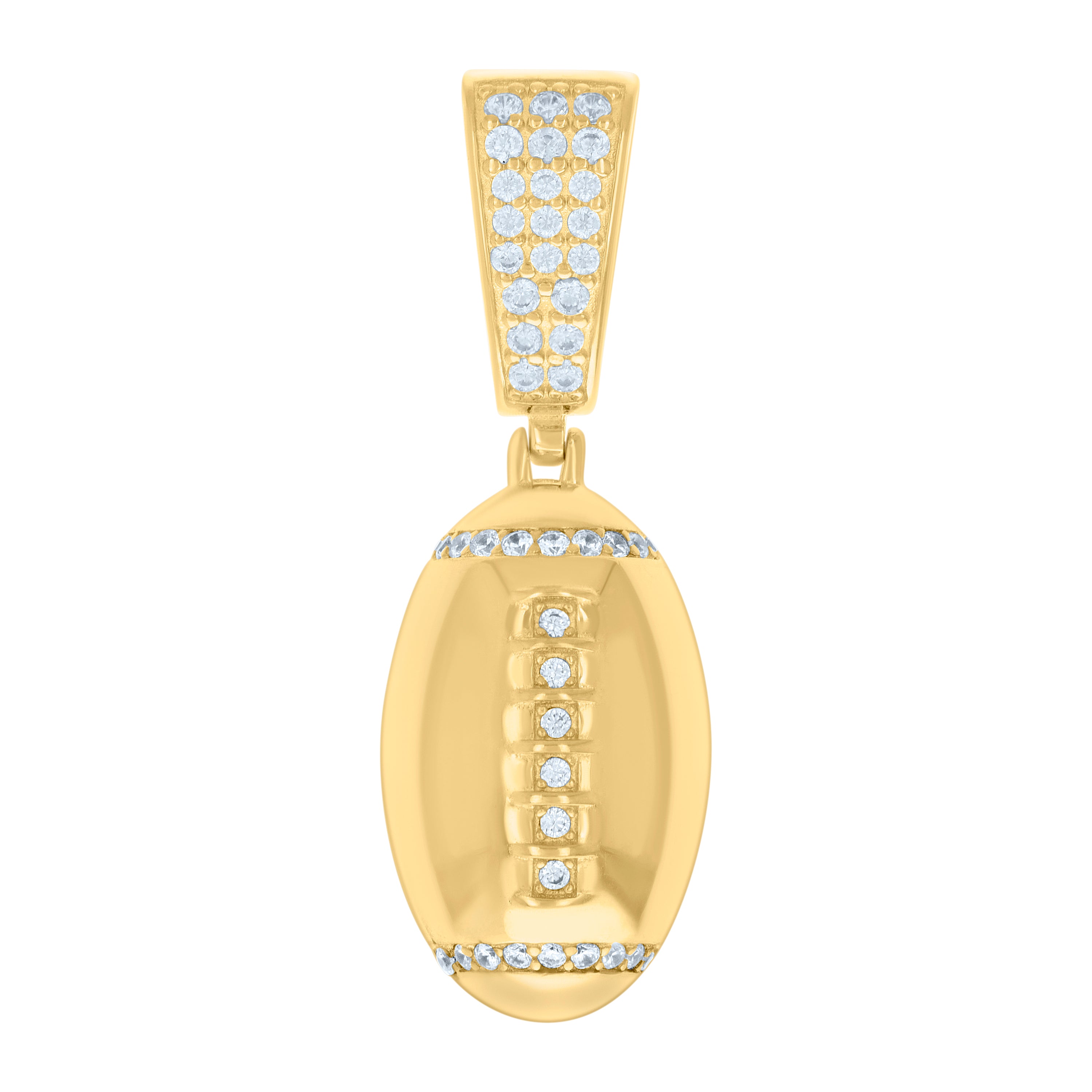 925 Sterling Silver Yellow-tone Mens Cubic-Zirconia Football Sports Pendant 