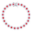 925 Sterling Silver Womens Red White Cubic-Zirconia Flower Link Bracelet