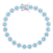 925 Sterling Silver Womens Blue White Cubic-Zirconia Flower Link Bracelet