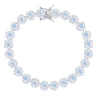 925 Sterling Silver Womens Blue White Cubic-Zirconia Flower Link Bracelet