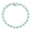 925 Sterling Silver Womens Green White Cubic-Zirconia Flower Link Bracelet