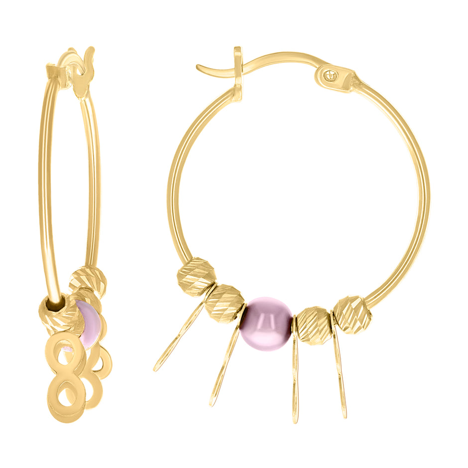 10kt Yellow Gold Womens Infinity Purple Beaded Hoop Earrings