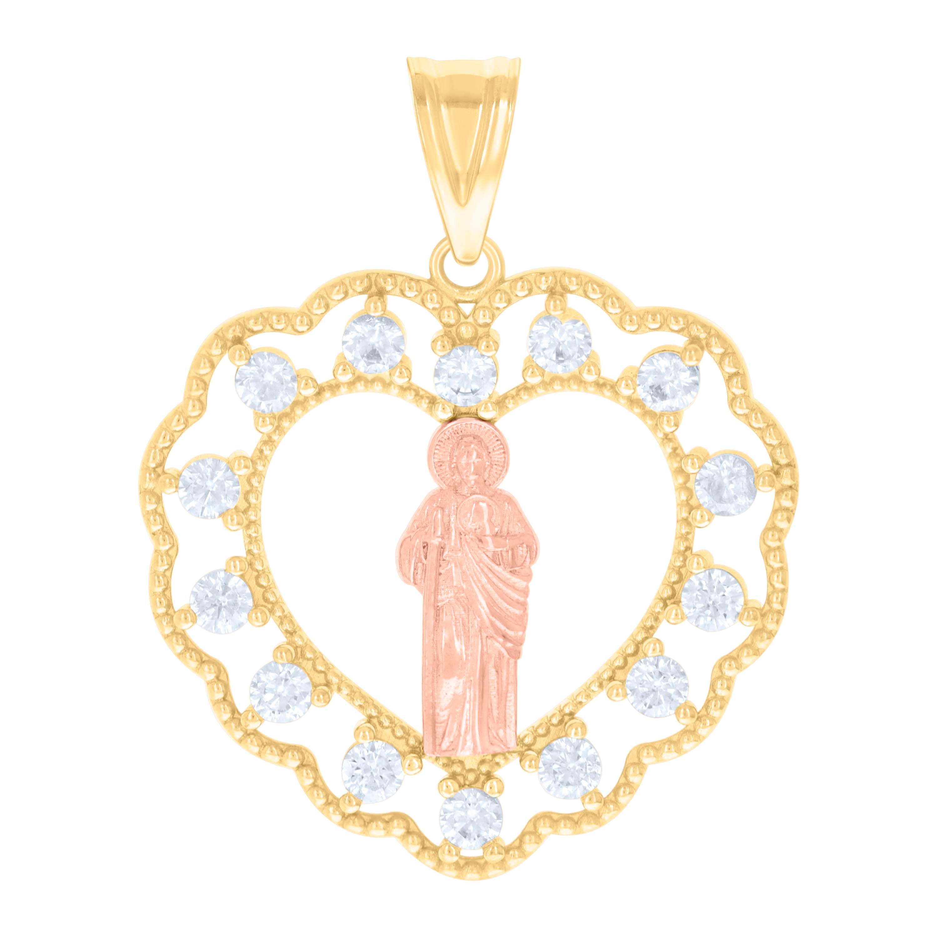 10kt Two-tone Gold Mens Cubic-Zirconia St. Jude Religious Charm Pendant