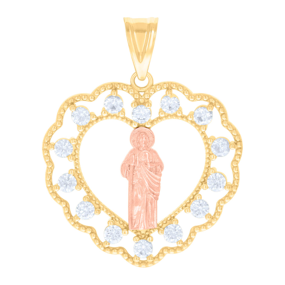 10kt Two-tone Gold Mens Cubic-Zirconia St. Jude Religious Charm Pendant