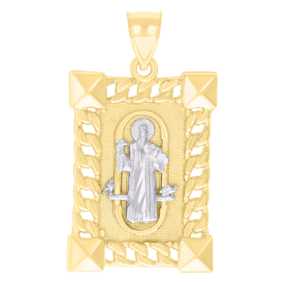 10kt Two-tone Gold Mens St. Benedict Religious Pendant 