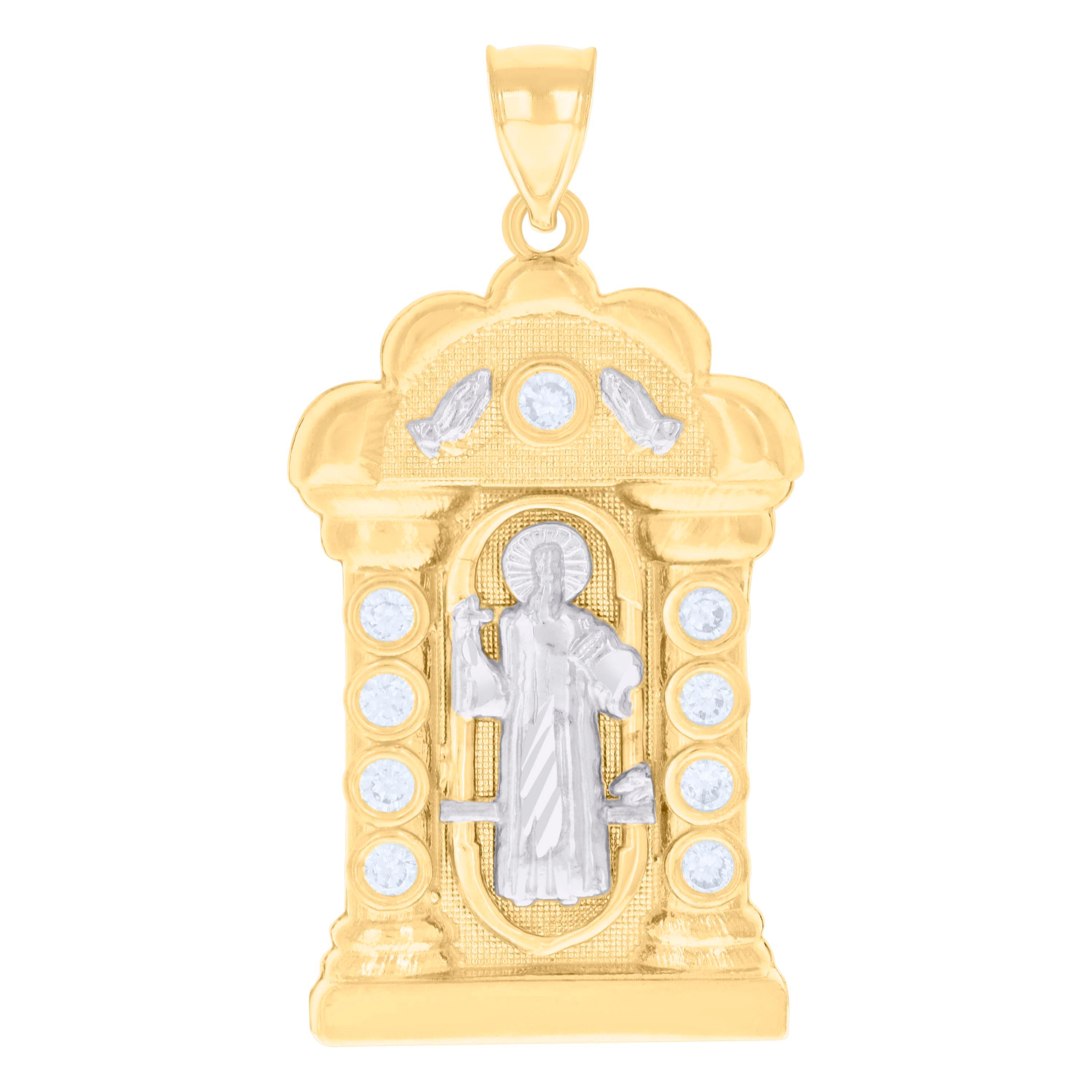 10kt Two-tone Gold Mens Cubic-Zirconia St. Benedict Religious Pendant 